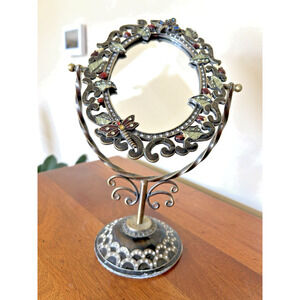 Swivel Enamel Mirror w/Rhinestomes of Flowers & Butterflies-Table Top
